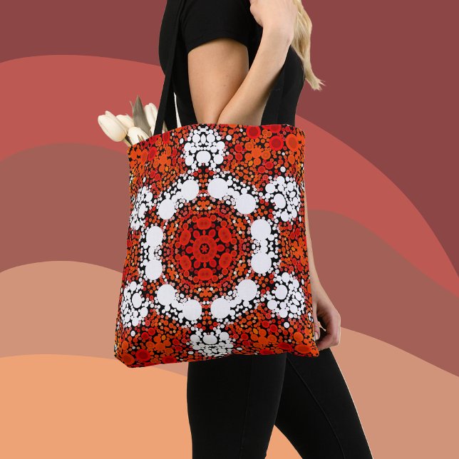 Dot Mandala Flower Orange White and Red Tote Bag (Creator Uploaded)