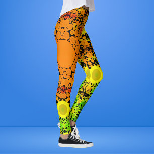 Dot Mandala Flower Orange Yellow and Green Leggings