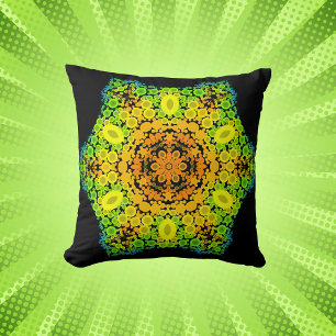 Dot Mandala Flower Orange Yellow Green and Blue Cushion
