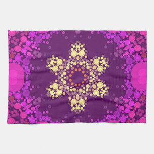 Dot Mandala Flower Pink and Yellow Tea Towel