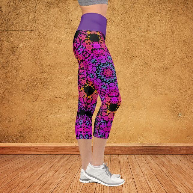 Dot Mandala Flower Pink Blue and Orange Capri Leggings (Creator Uploaded)