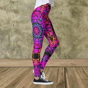 Dot Mandala Flower Pink Blue and Orange Leggings