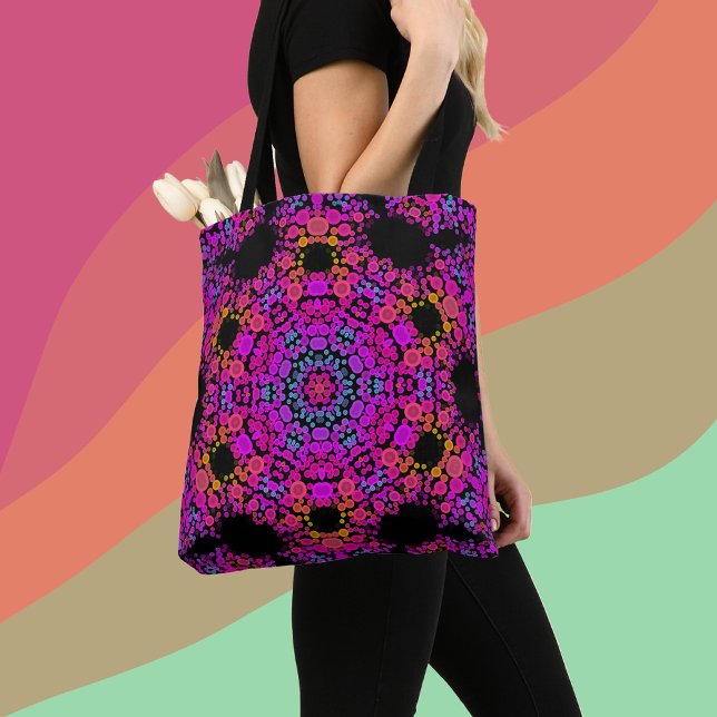 Dot Mandala Flower Pink Blue and Orange Tote Bag (Creator Uploaded)