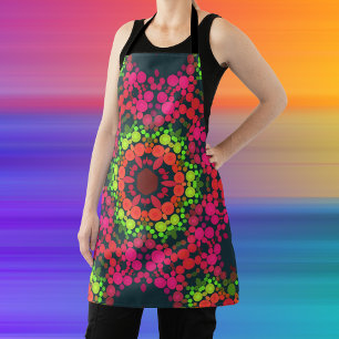 Dot Mandala Flower Pink Green and Orange Apron