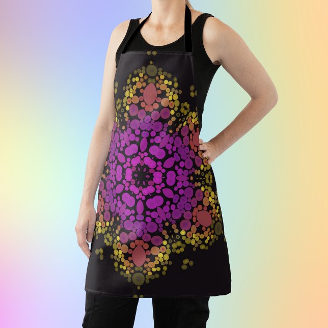Dot Mandala Flower Pink Yellow and Black Apron (Creator Uploaded)