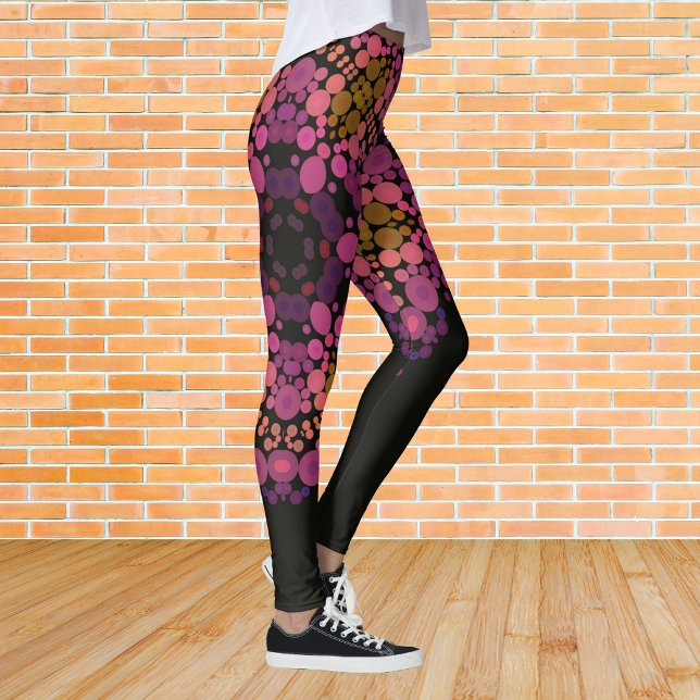 Dot Mandala Flower Pink Yellow and Black Leggings (Creator Uploaded)