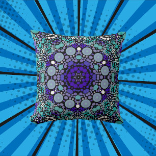 Dot Mandala Flower Purple Blue and White Cushion