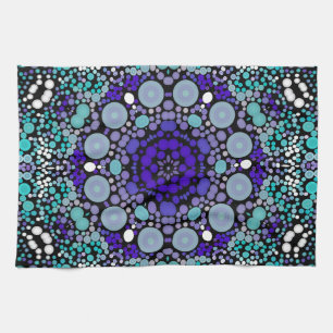 Dot Mandala Flower Purple Blue and White Tea Towel