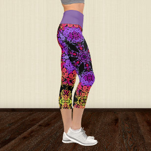 Dot Mandala Flower Purple Orange and Yellow Capri Leggings