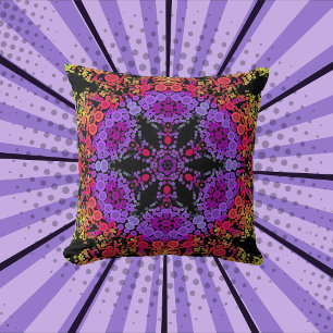 Dot Mandala Flower Purple Orange and Yellow Cushion