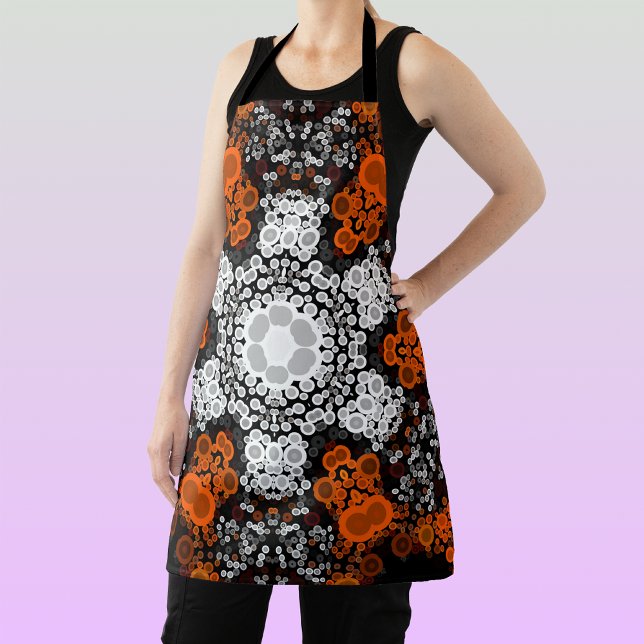 Dot Mandala Flower White Orange and Black Apron (Creator Uploaded)