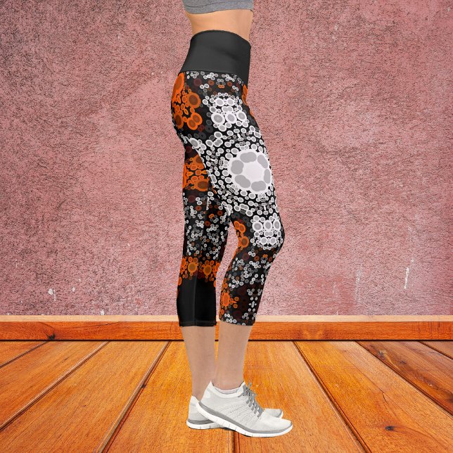Dot Mandala Flower White Orange and Black Capri Leggings (Creator Uploaded)