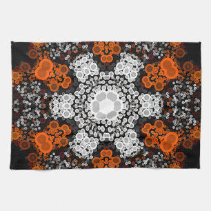 Dot Mandala Flower White Orange and Black Tea Towel