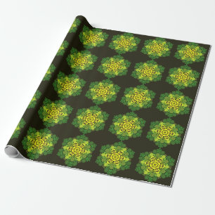 Dot Mandala Flower Yellow and Green Wrapping Paper