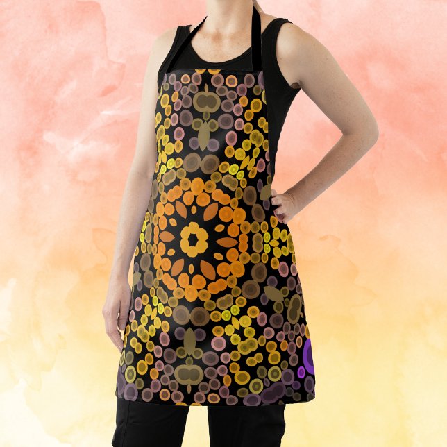 Dot Mandala Flower Yellow and Purple Apron (Creator Uploaded)