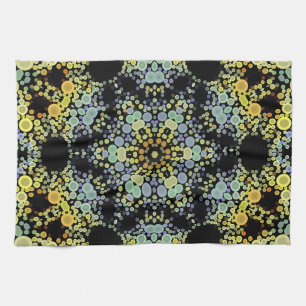 Dot Mandala Flower Yellow Blue and Grey Tea Towel