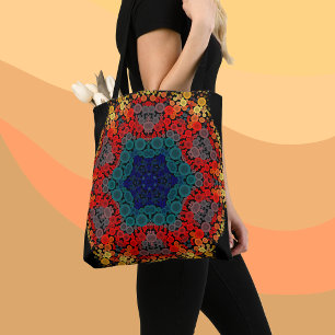 Dot Mandala Flower Yellow Blue and Red Tote Bag