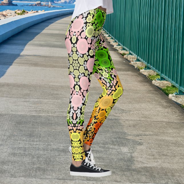 Dot Mandala Flower Yellow Green and Pink Leggings (Creator Uploaded)