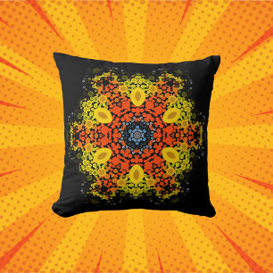 Dot Mandala Flower Yellow Orange and Blue Cushion