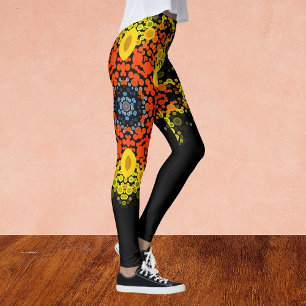 Dot Mandala Flower Yellow Orange and Blue Leggings