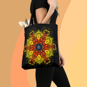 Dot Mandala Flower Yellow Orange and Blue Tote Bag
