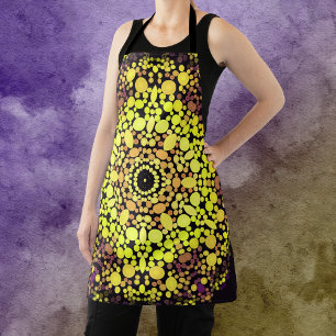Dot Mandala Flower Yellow Purple and Black Apron
