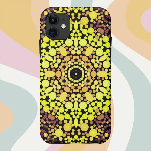 Dot Mandala Flower Yellow Purple and Black Case-Mate iPhone Case (Creator Uploaded)