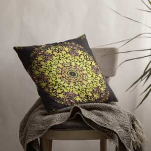 Dot Mandala Flower Yellow Purple and Black Cushion