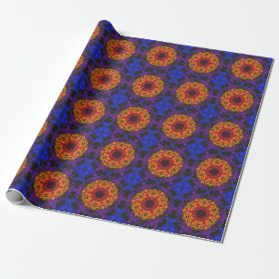 Dot Mandala Flower Yellow Purple and Blue Wrapping Paper
