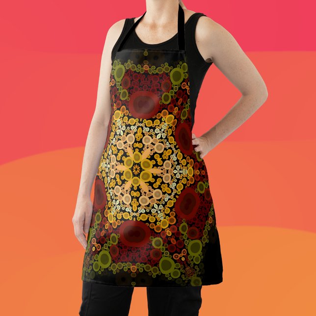 Dot Mandala Flower Yellow Red and Black Apron (Creator Uploaded)