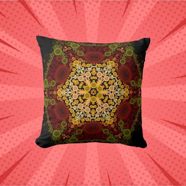 Dot Mandala Flower Yellow Red and Black Cushion (Creator Uploaded)