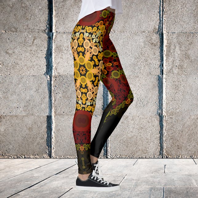 Dot Mandala Flower Yellow Red and Black Leggings (Creator Uploaded)