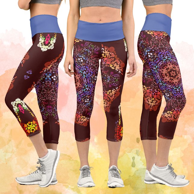 Dot Mandala Orange Blue and Purple Capri Leggings (Creator Uploaded)