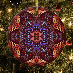 Dot Mandala Orange Blue and Purple Ceramic Ornament