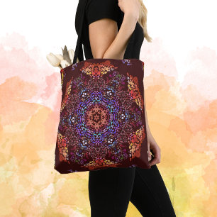 Dot Mandala Orange Blue and Purple Tote Bag