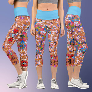 Dot Mandala Orange Blue Pink and White Capri Leggings