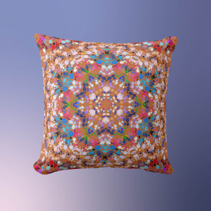 Dot Mandala Orange Blue Pink and White Cushion