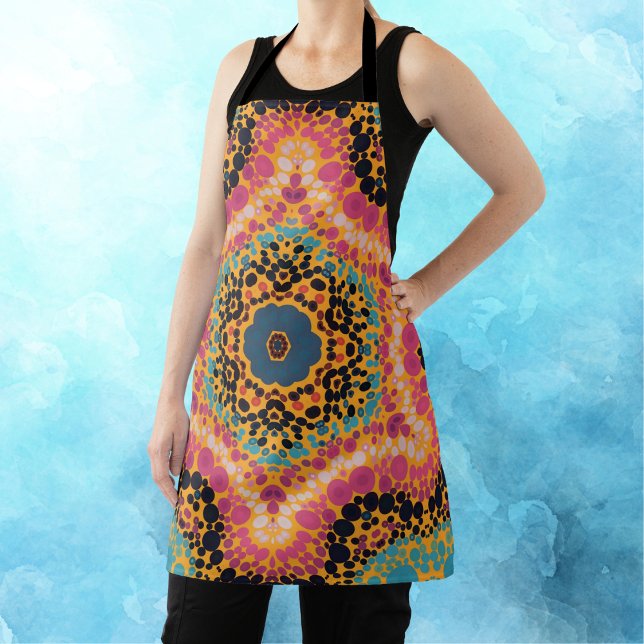 Dot Mandala Pink Blue Black and Yellow Apron (Creator Uploaded)