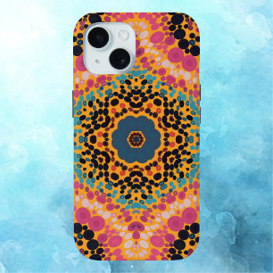 Dot Mandala Pink Blue Black and Yellow iPhone 15 Case