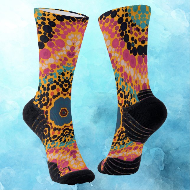 Dot Mandala Pink Blue Black and Yellow Socks (Creator Uploaded)