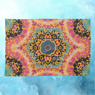 Dot Mandala Pink Blue Black and Yellow Tea Towel