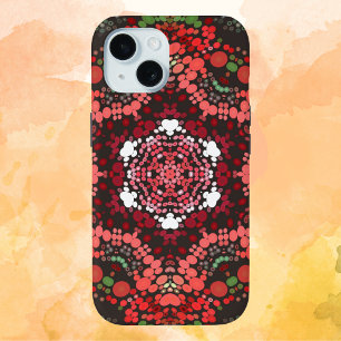 Dot Mandala Red Green and White iPhone 15 Case