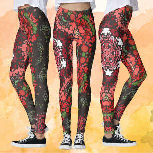 Dot Mandala Red Green and White Leggings