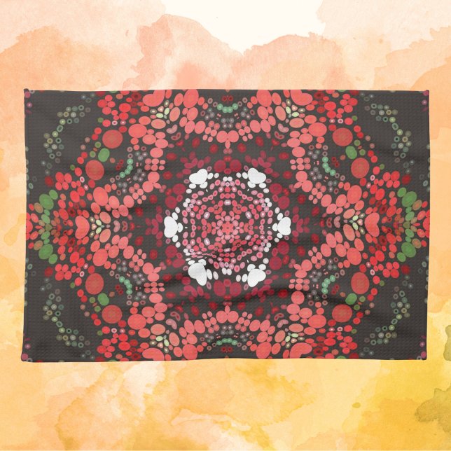 Dot Mandala Red Green and White Tea Towel (Creator Uploaded)