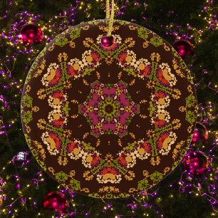 Dot Mandala Yellow Purple and Orange Ceramic Ornament