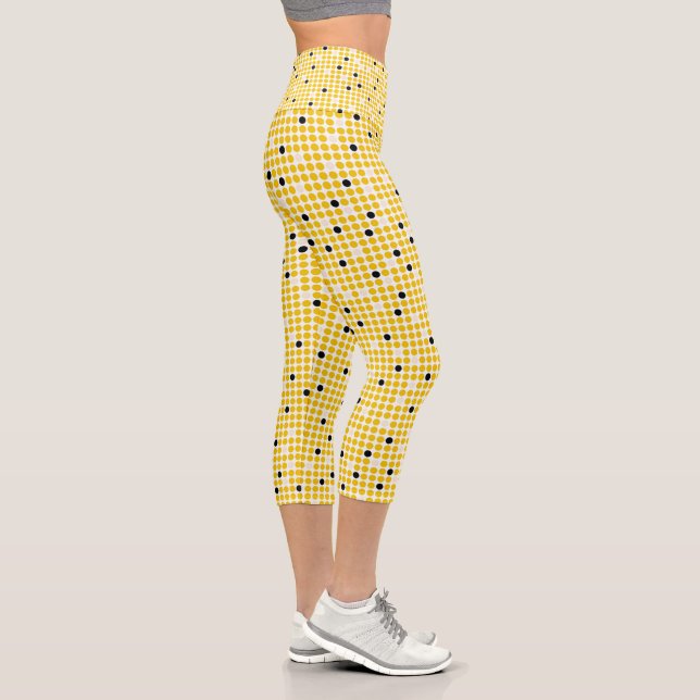 Dot Matrix - Yellow Cream Black-NO TEXT Capri Leggings (Right)