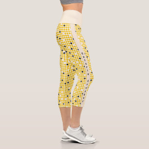 Dot Matrix - Yellow Cream Black-WITH TEXT Capri Leggings