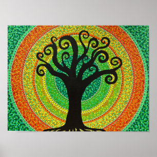 Dot Painting Bild "Lebensbaum" Poster