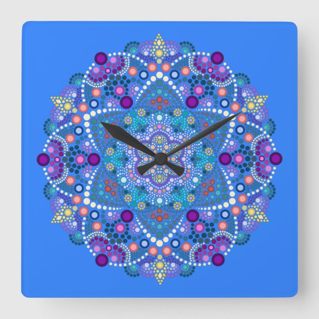 dot painting meets mandala 2 18 square wall clock (Front)