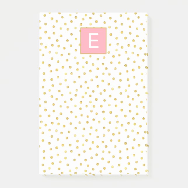 Dot Pattern Monogram Pink Gold Girly Post-it Notes (Front)
